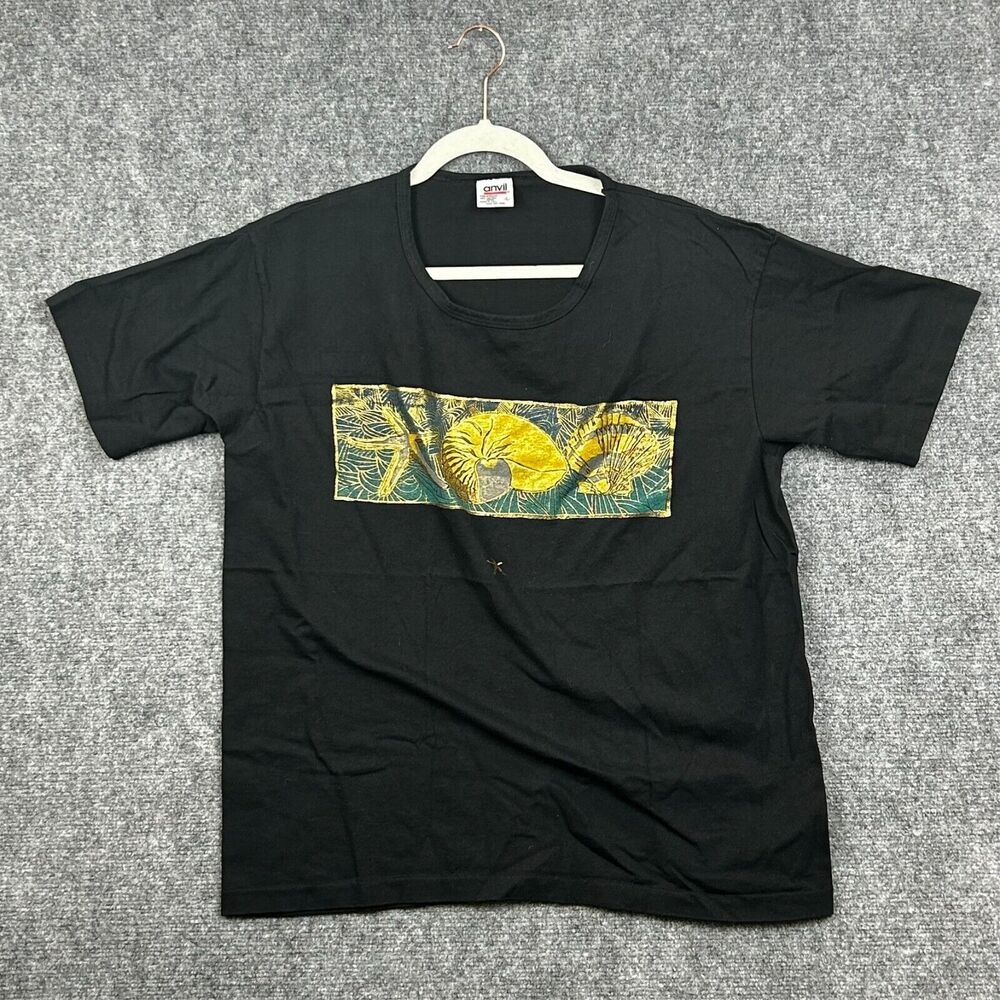 VTG Anvil Womens L Black Seashell Graphic Print Round Neck Short Sleeve T Shirt
